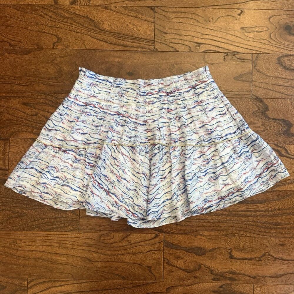 Free People White Blue Red Abstract Tiered‎ Lined A-Line Mini Skirt Size S